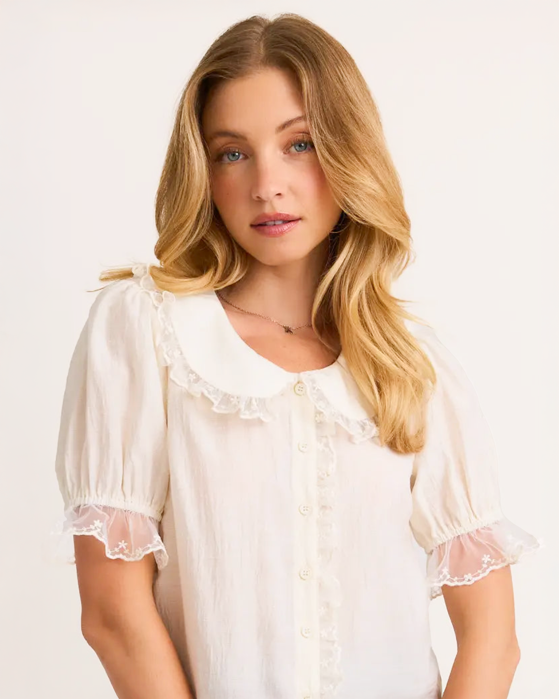 Julie Lace Trim Detail Collared Blouse