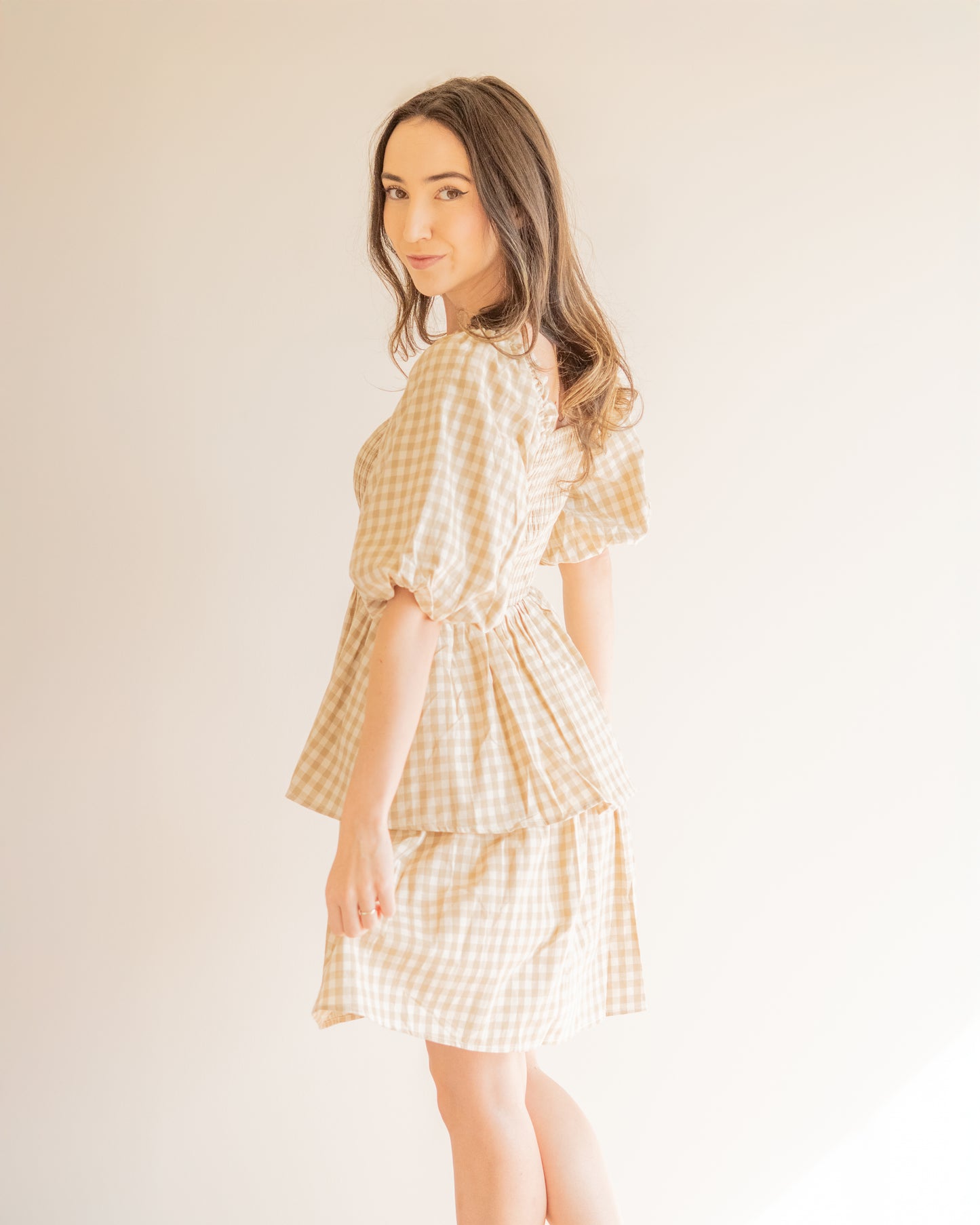 Gretta Gingham Puff Sleeve Mini Dress