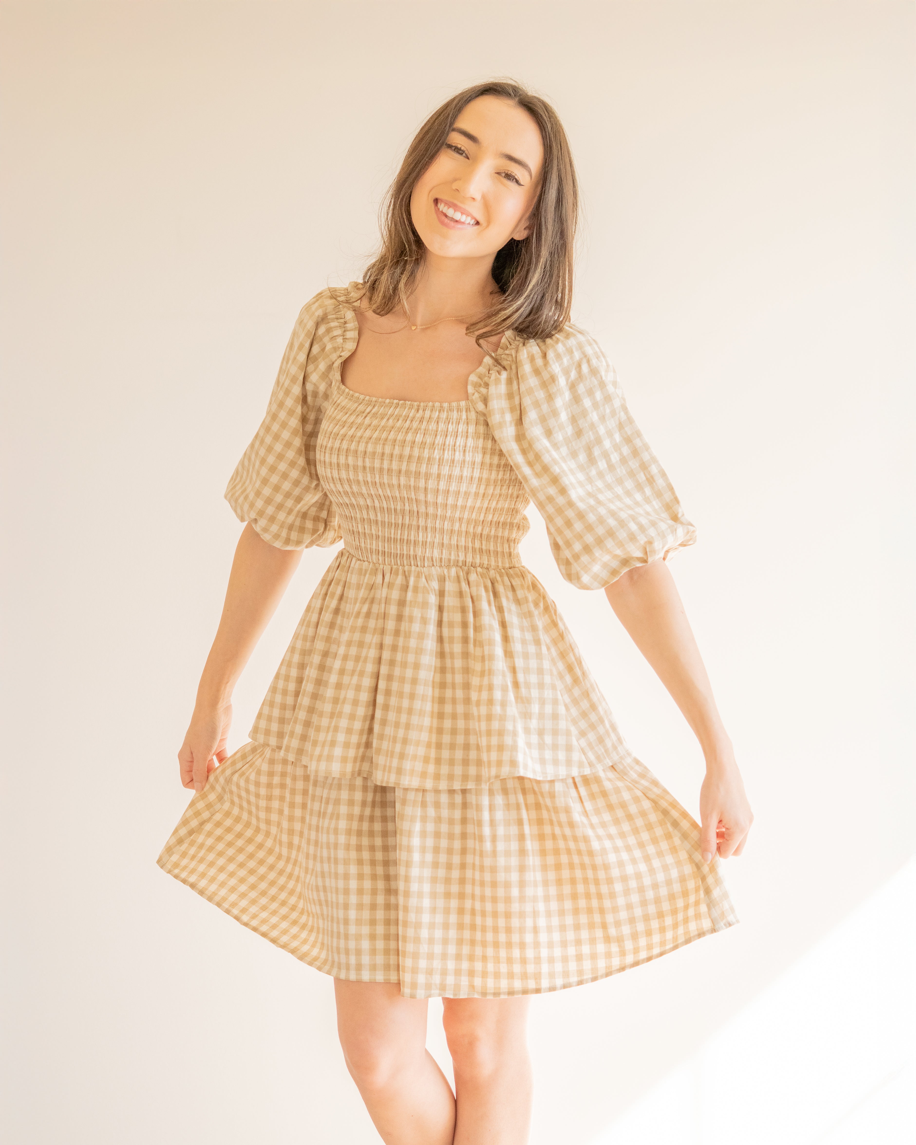Gretta Gingham Puff Sleeve Mini Dress