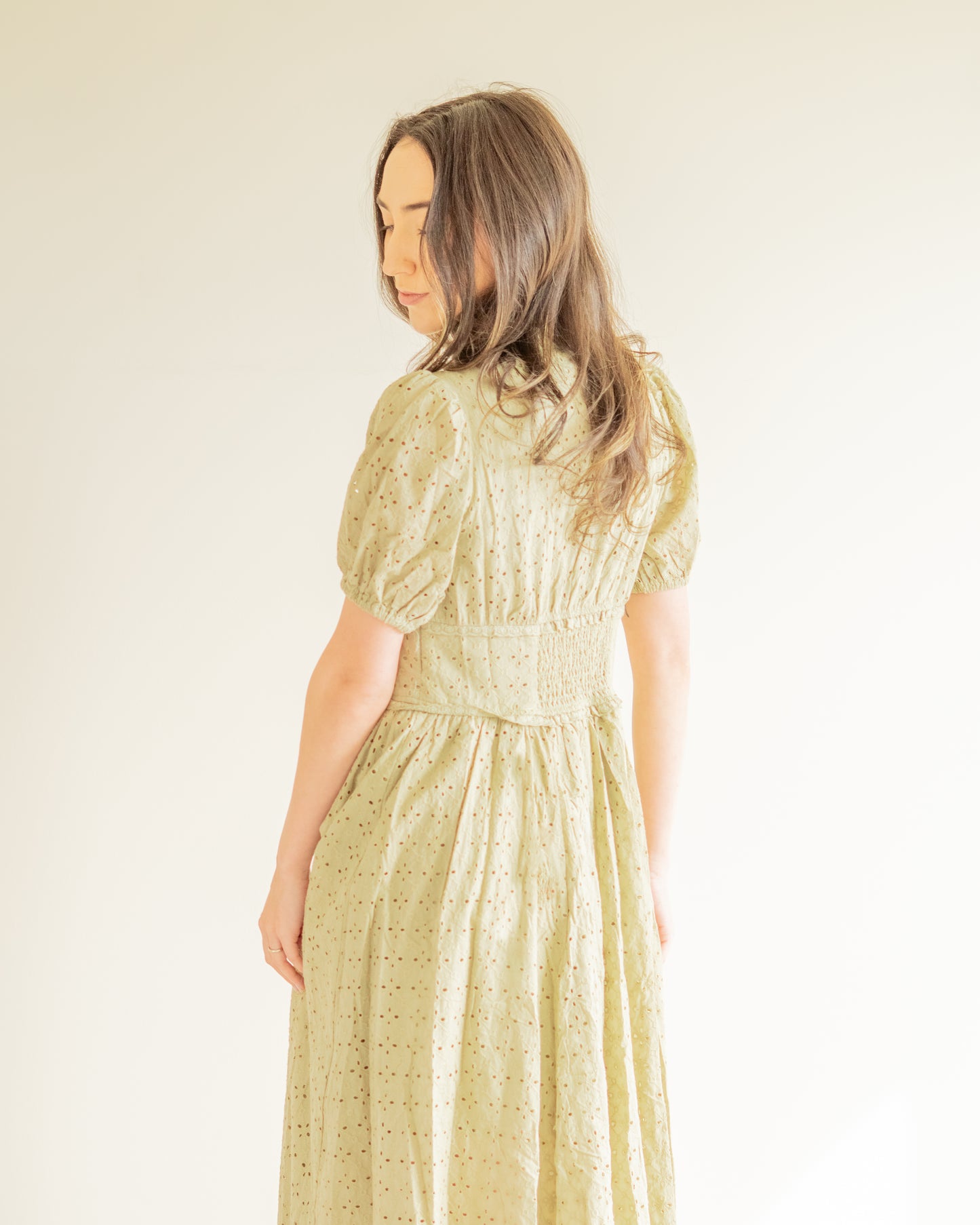 "The Meadow Song" Cotton Eyelet Button Down Dress