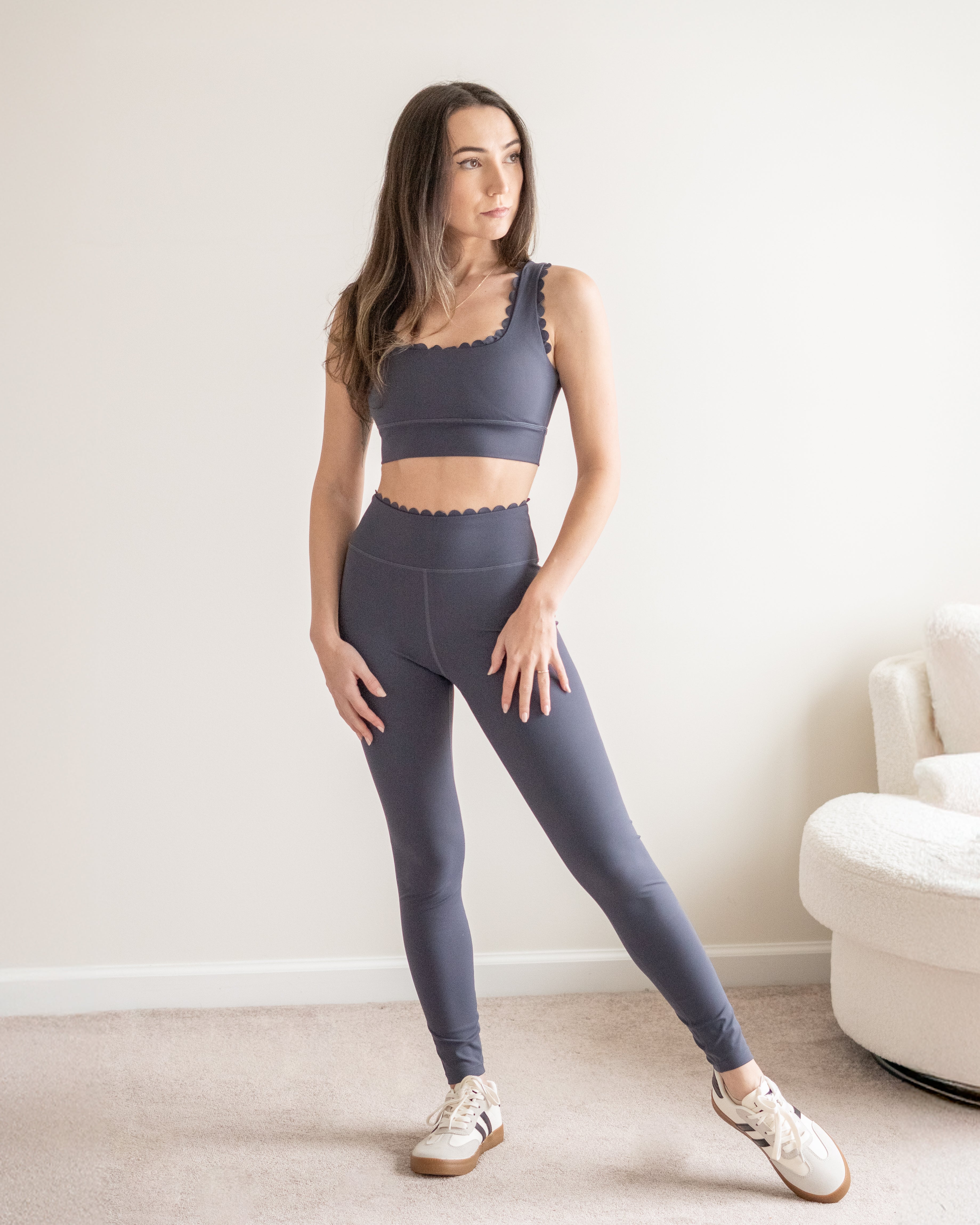 Harmony Scallop Edge V-Back Bra Top and Full Length Leggings Set