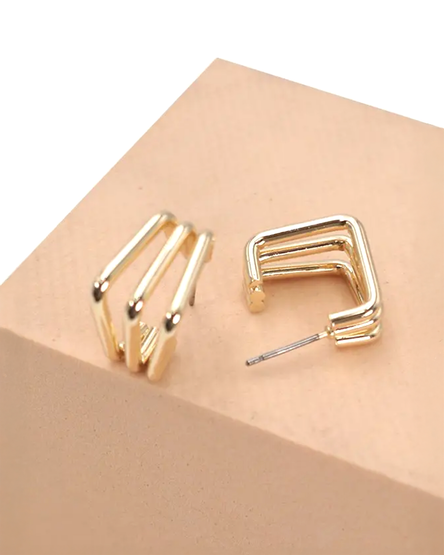 Odessa Mini Square Triple Geo Hoop Huggie Earrings