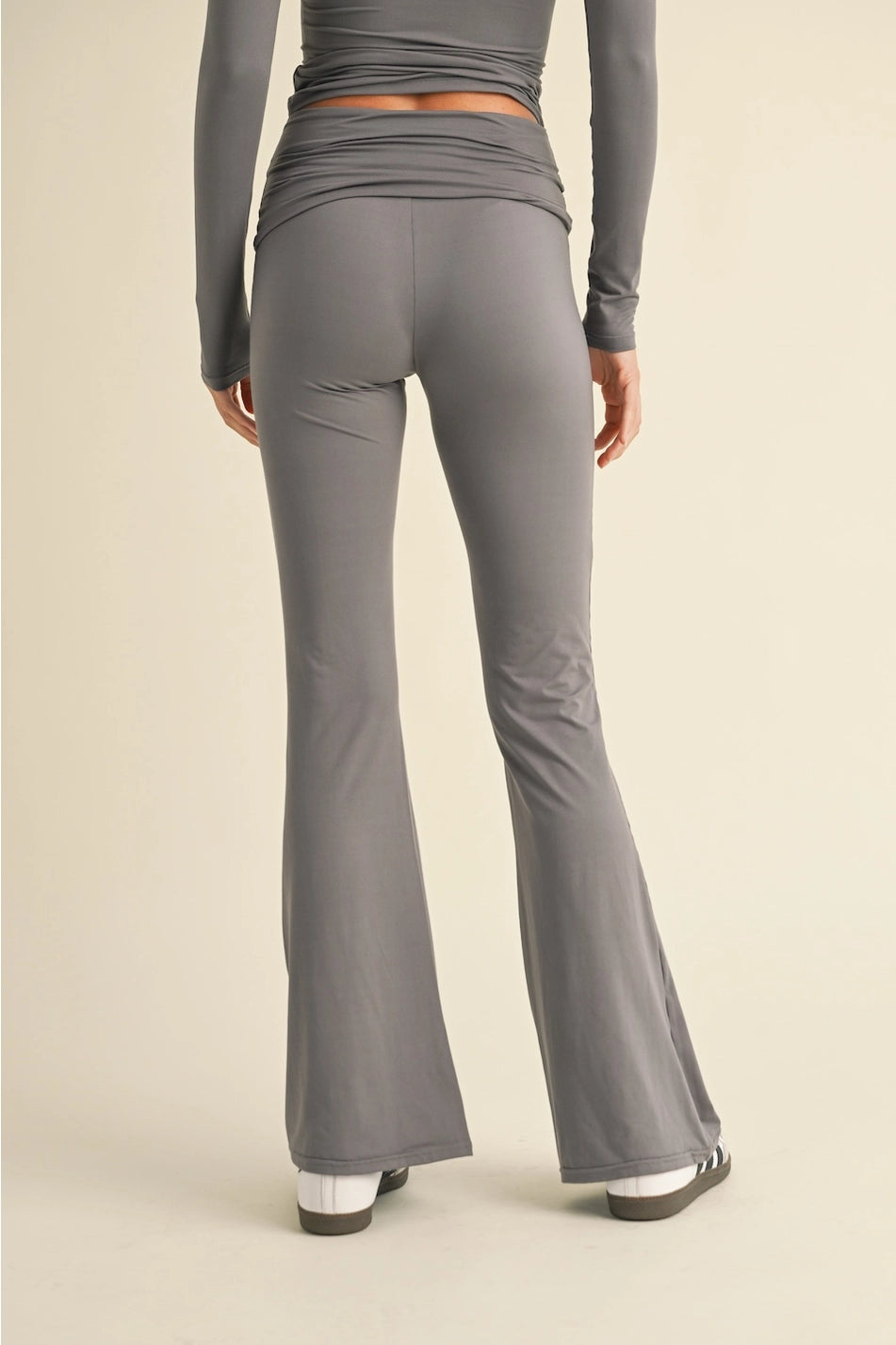Lyra Soft Knit Foldover Flare Pants in Charcoal