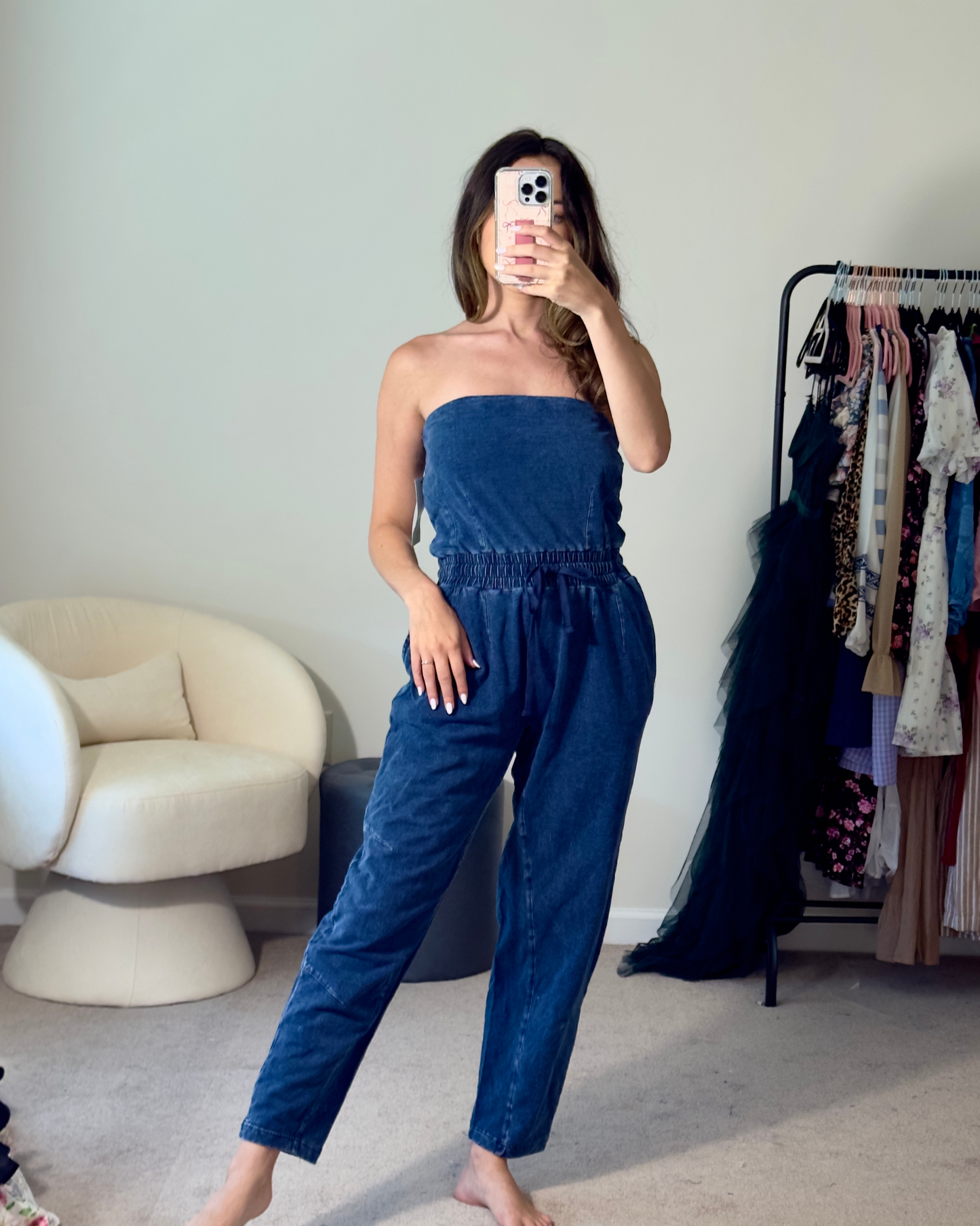 m | new with tags altar'd denim blue strapless jumpsuit