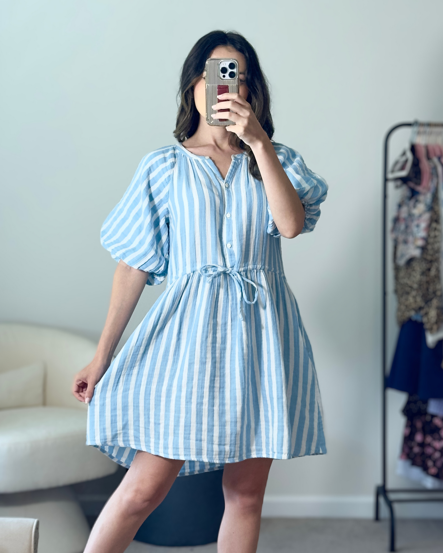 xs & s | puff sleeve baby doll striped dress