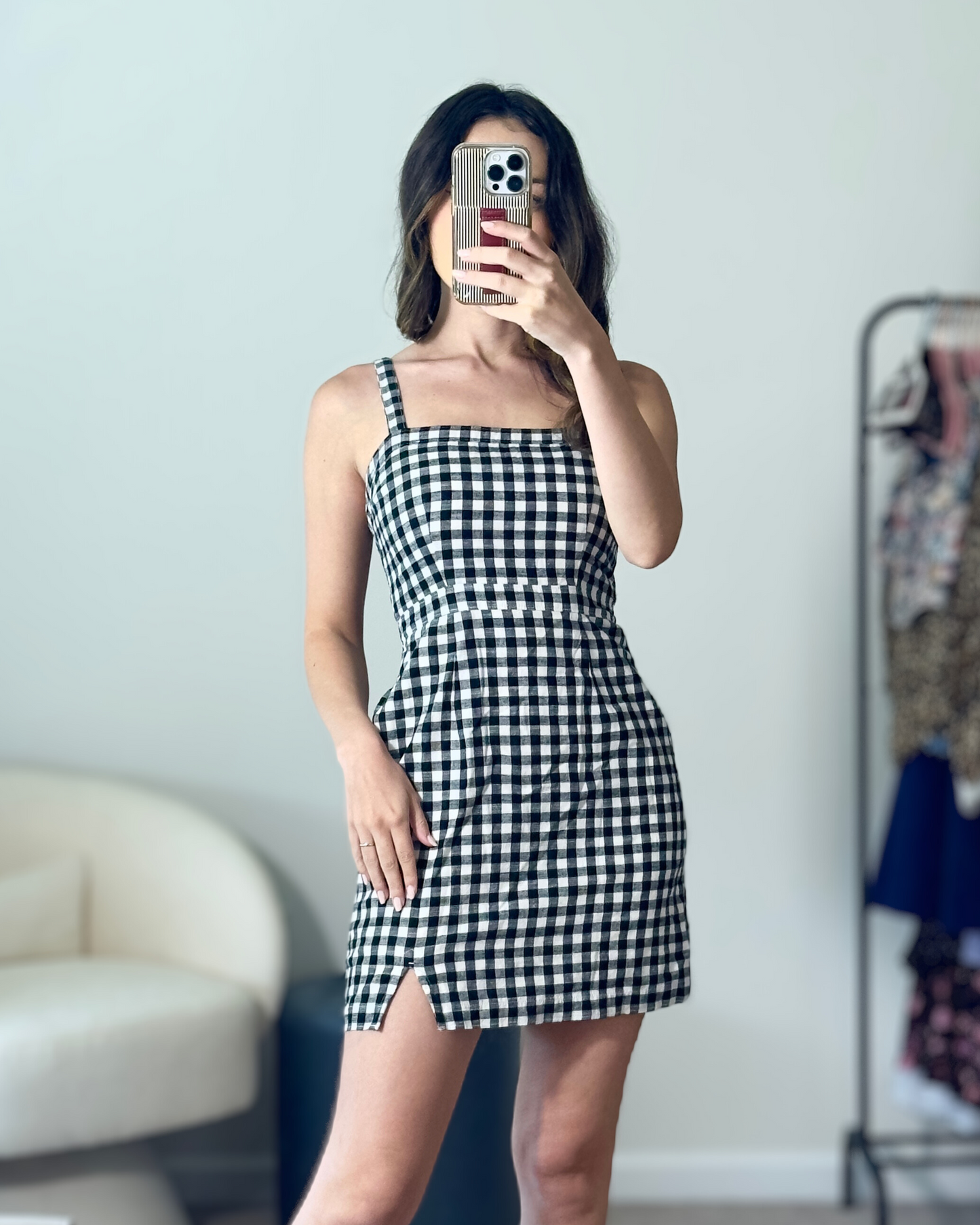 xs | abercrombie black and white gingham dress