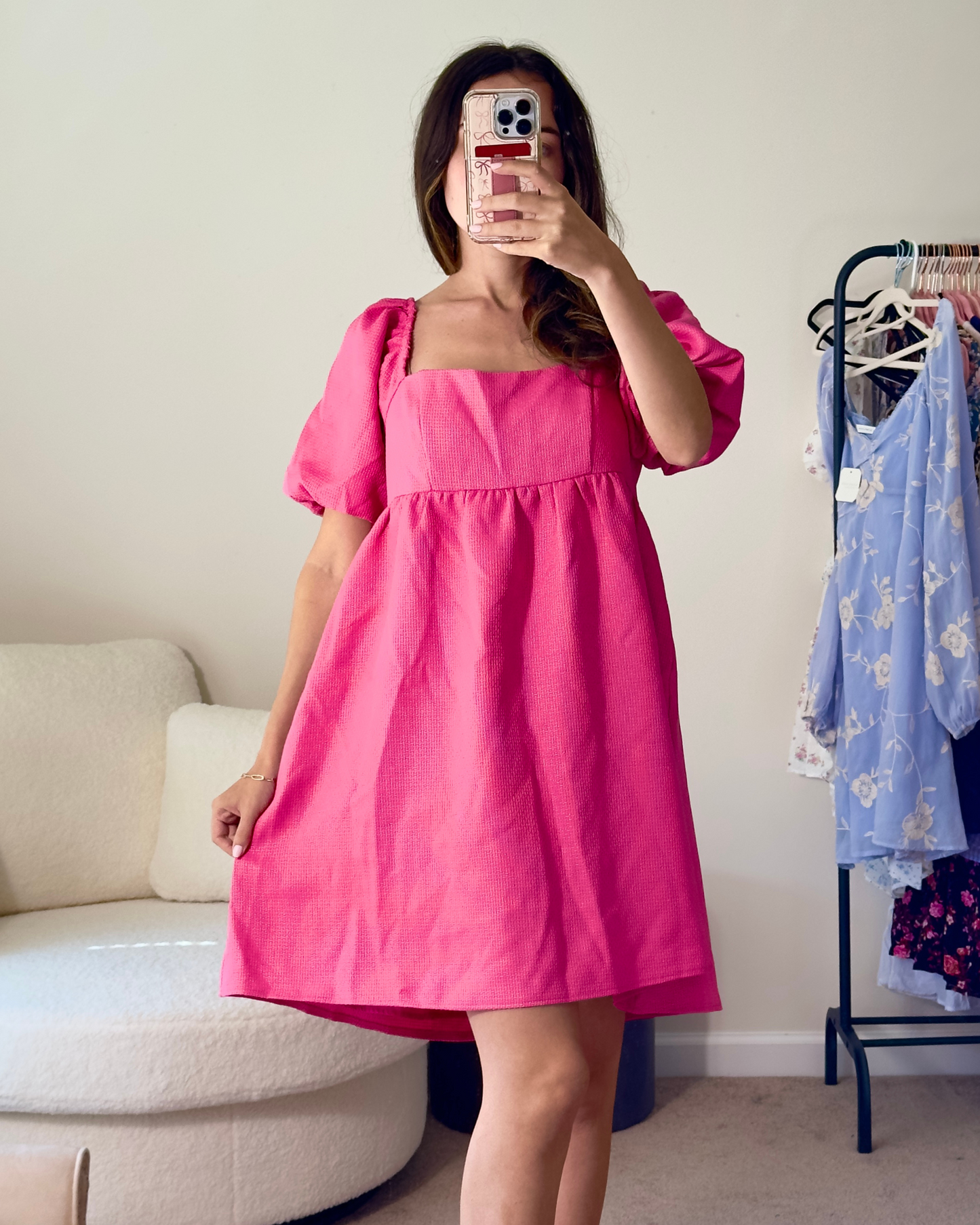 l | new with tags altar'd state pink puff sleeve mini dress