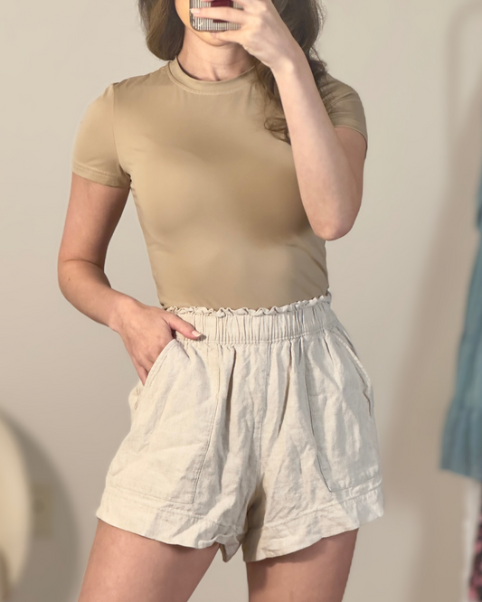 s | abercrombie linen blend high waisted shorts