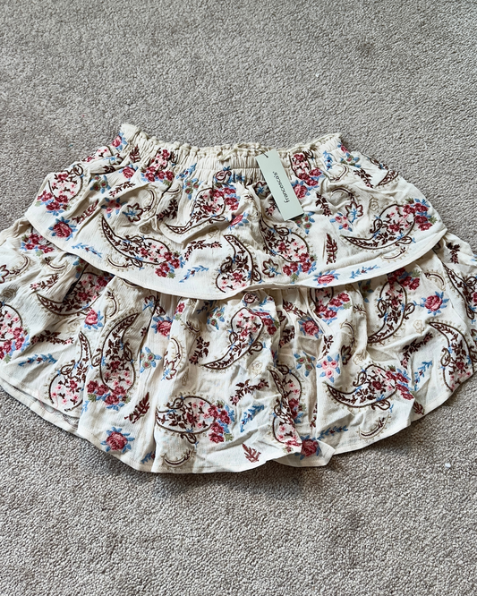 m | new with tags francesca's embroidered ruffle skirt