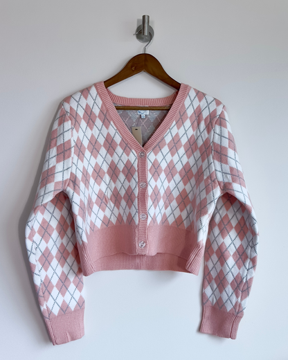 l | new with tags francesca's argyle cropped cardigan