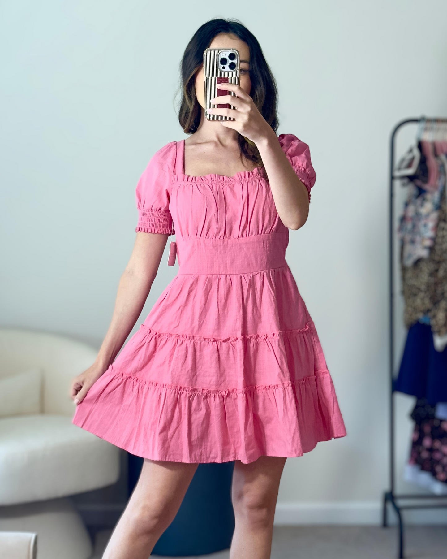 m | new with tags altar'd state pink smocked mini dress