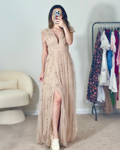 xs, s | new with tags altar'd state shimmery glitter tulle maxi dress