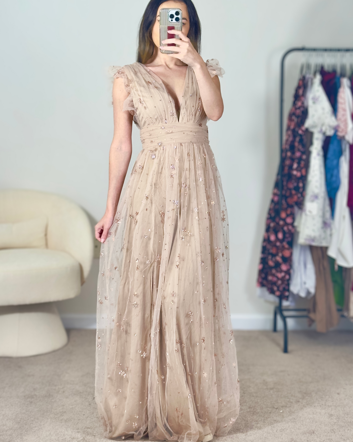 xs, s | new with tags altar'd state shimmery glitter tulle maxi dress