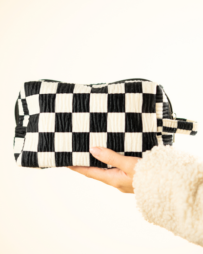 checkered makeup bag