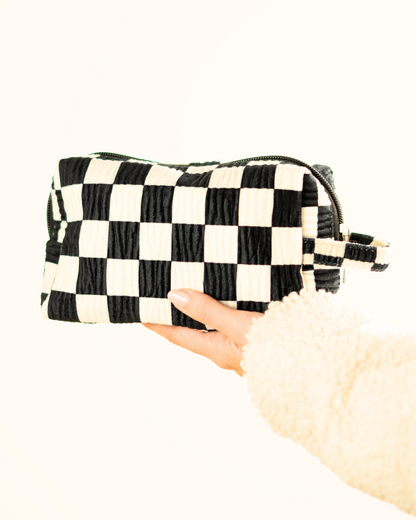 checkered makeup bag