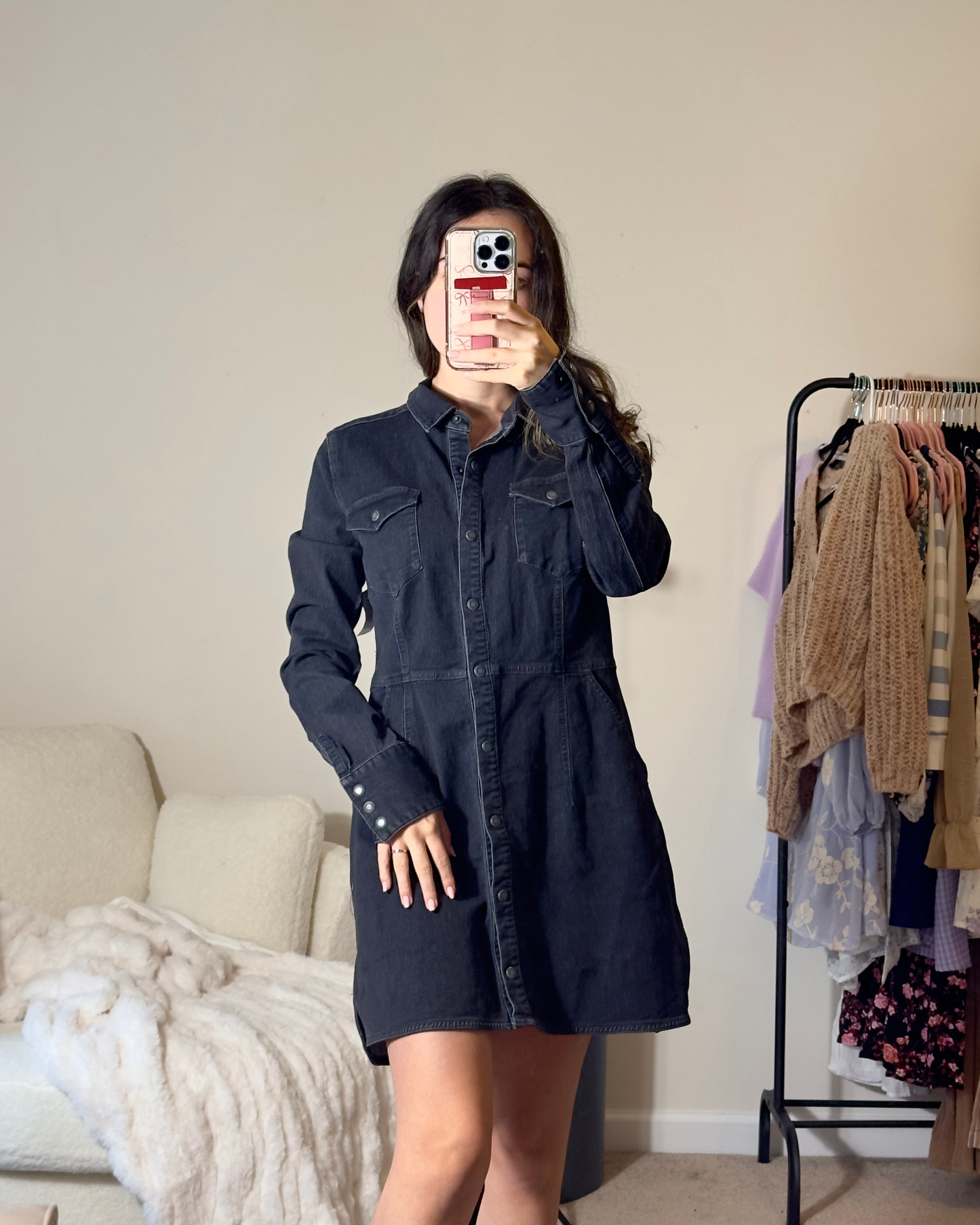 m | free people black denim mini dress