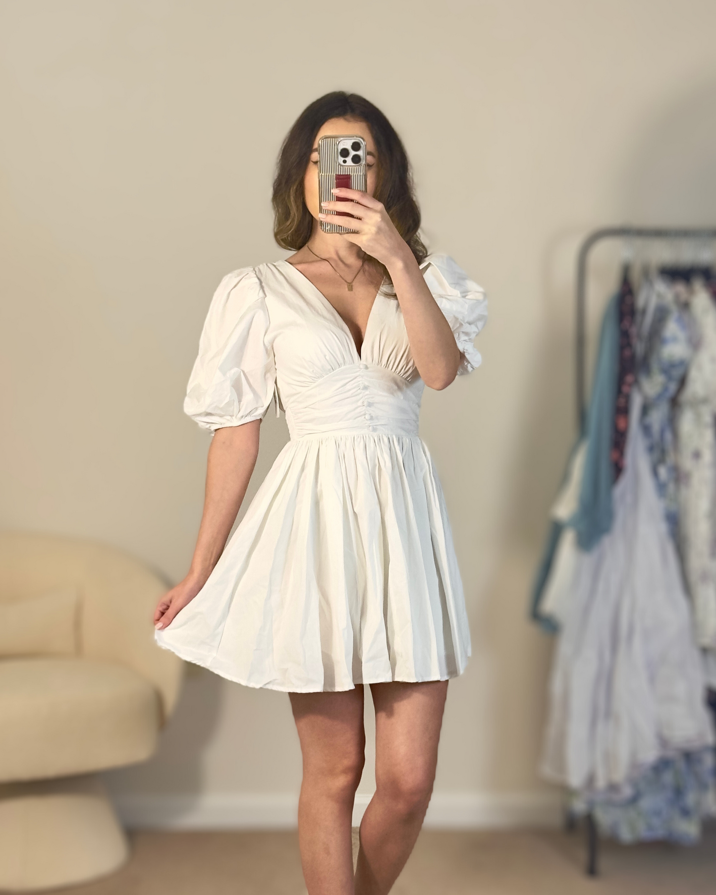 s, m, l | new with tags altar'd state white puff sleeve mini dress