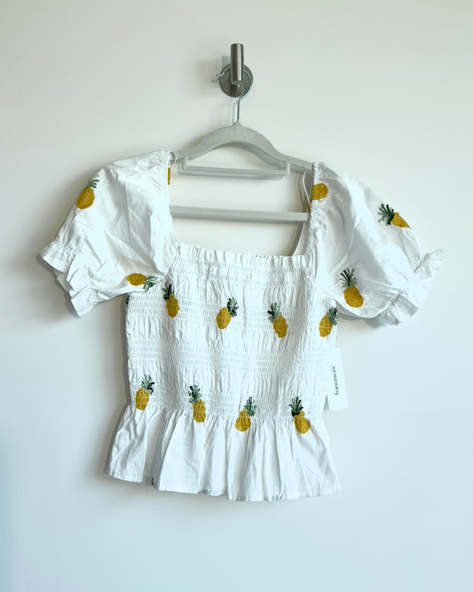 s | new with tags francesca's smocked embroidered pineapple top