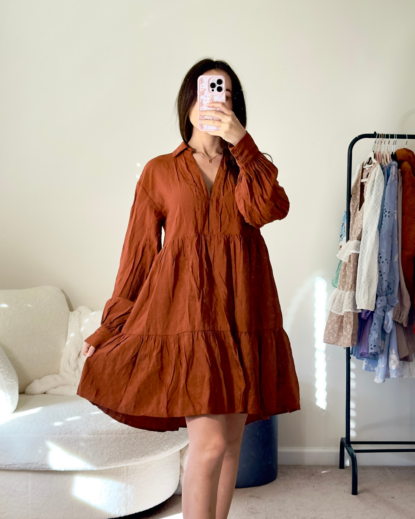 s | boutique rust tiered dress (can fit medium)