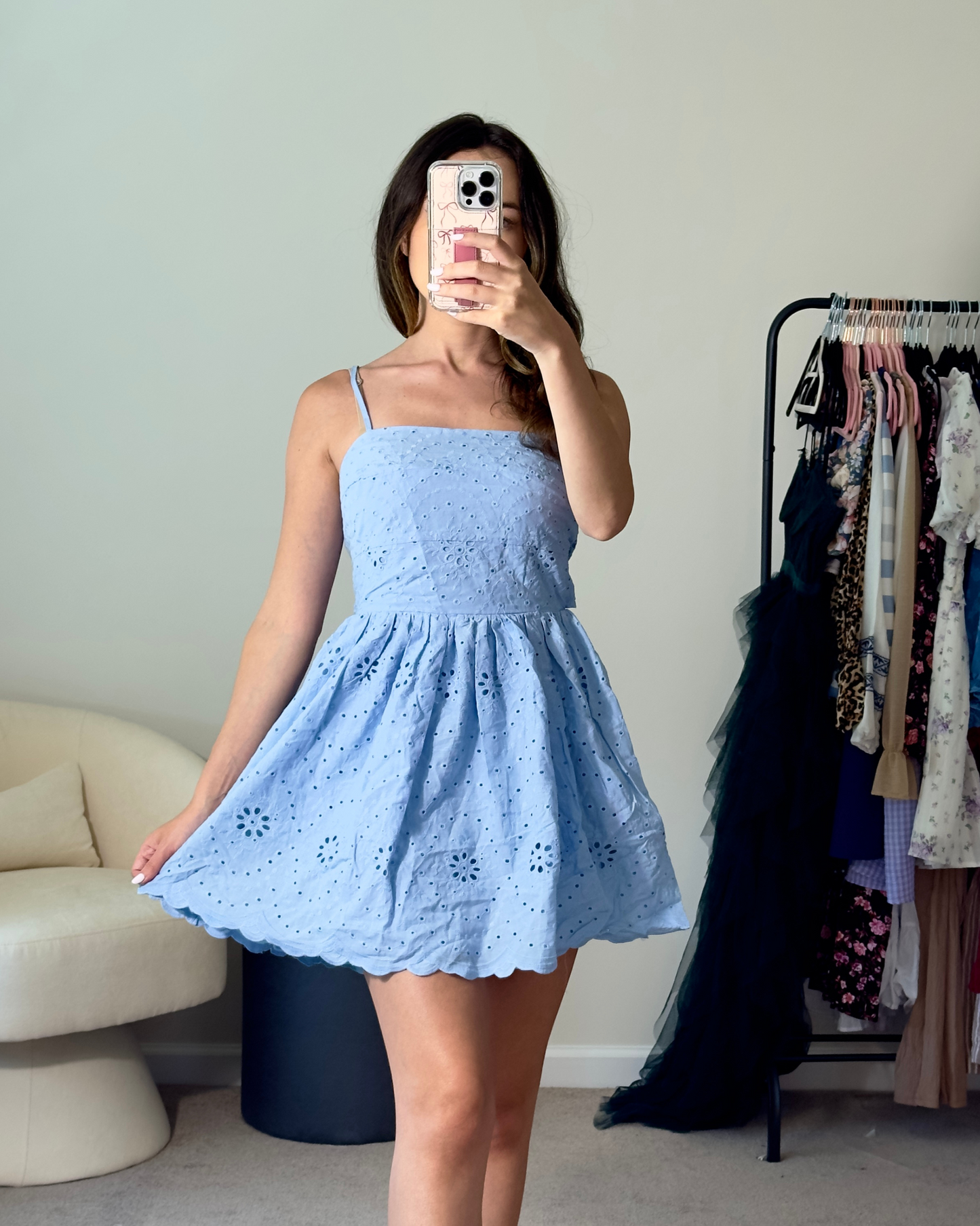 s, m, l | new with tags Altar'd state blue eyelet mini dress with bow tie back