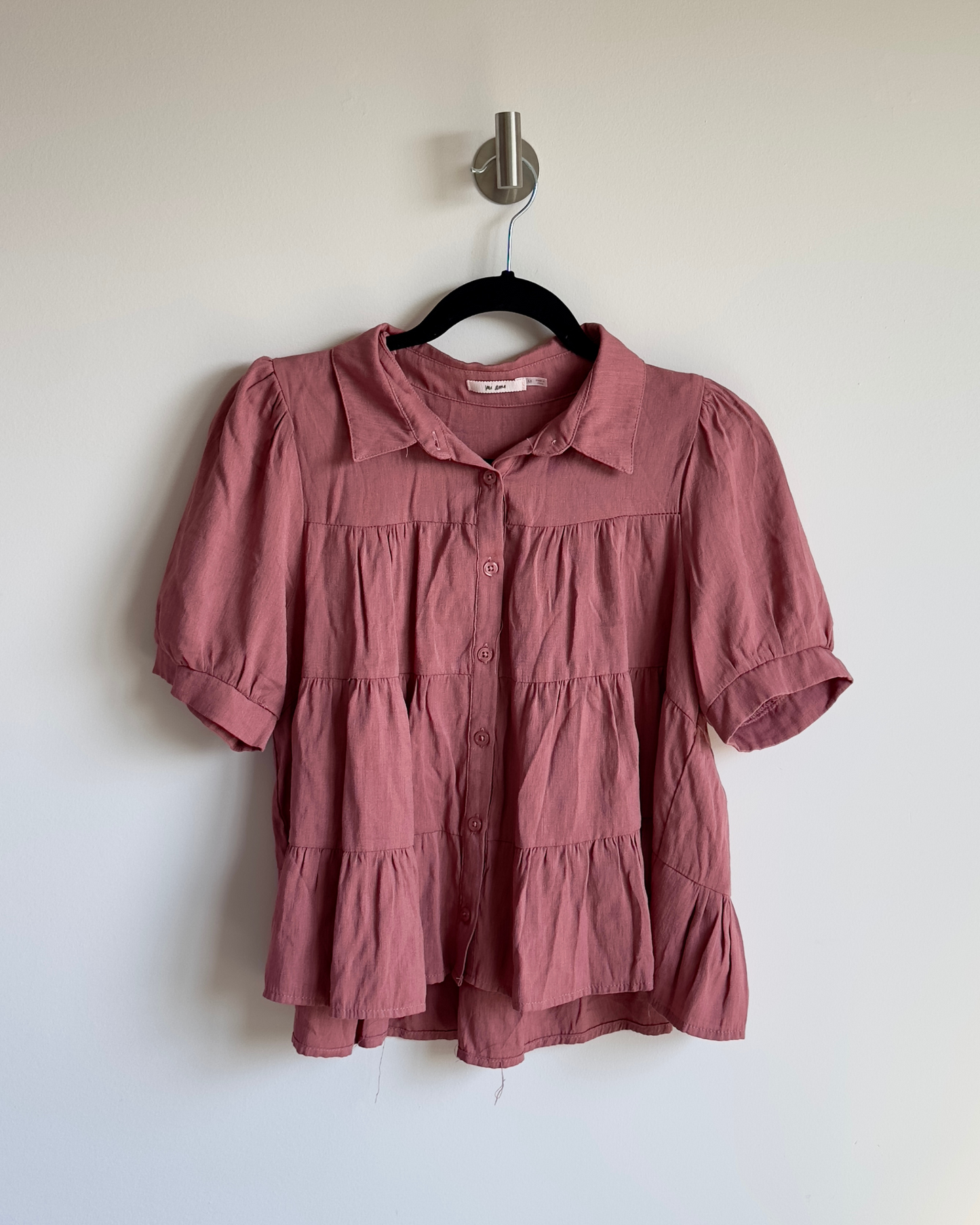 m | mauve francesca's button down puff sleeve top