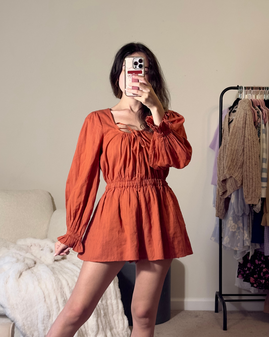 s | boutique fall romper with elastic waist