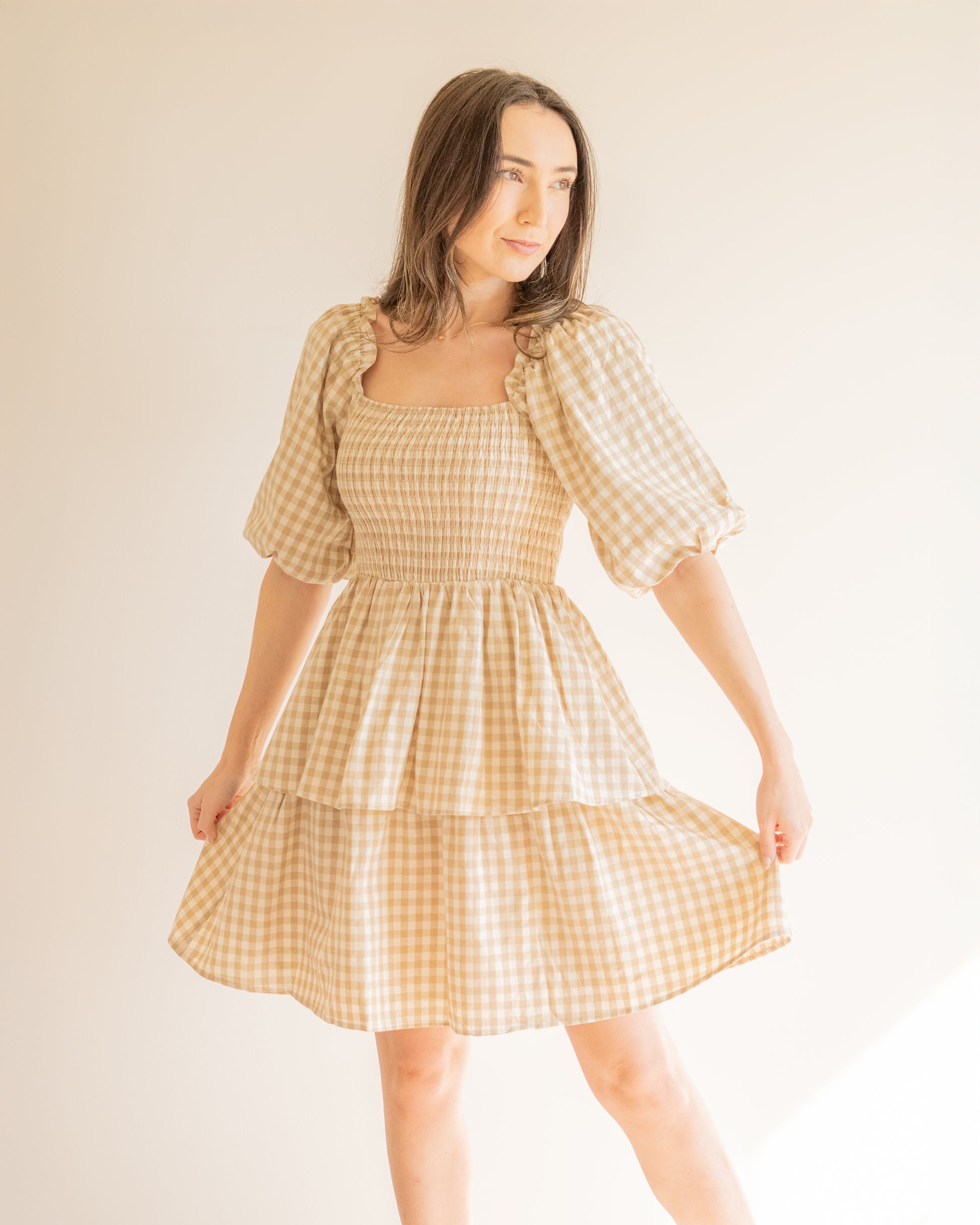 Gretta Gingham Puff Sleeve Mini Dress Rye Bell Gretta Gingham Puff Sleeve Mini Dress Rye Bell