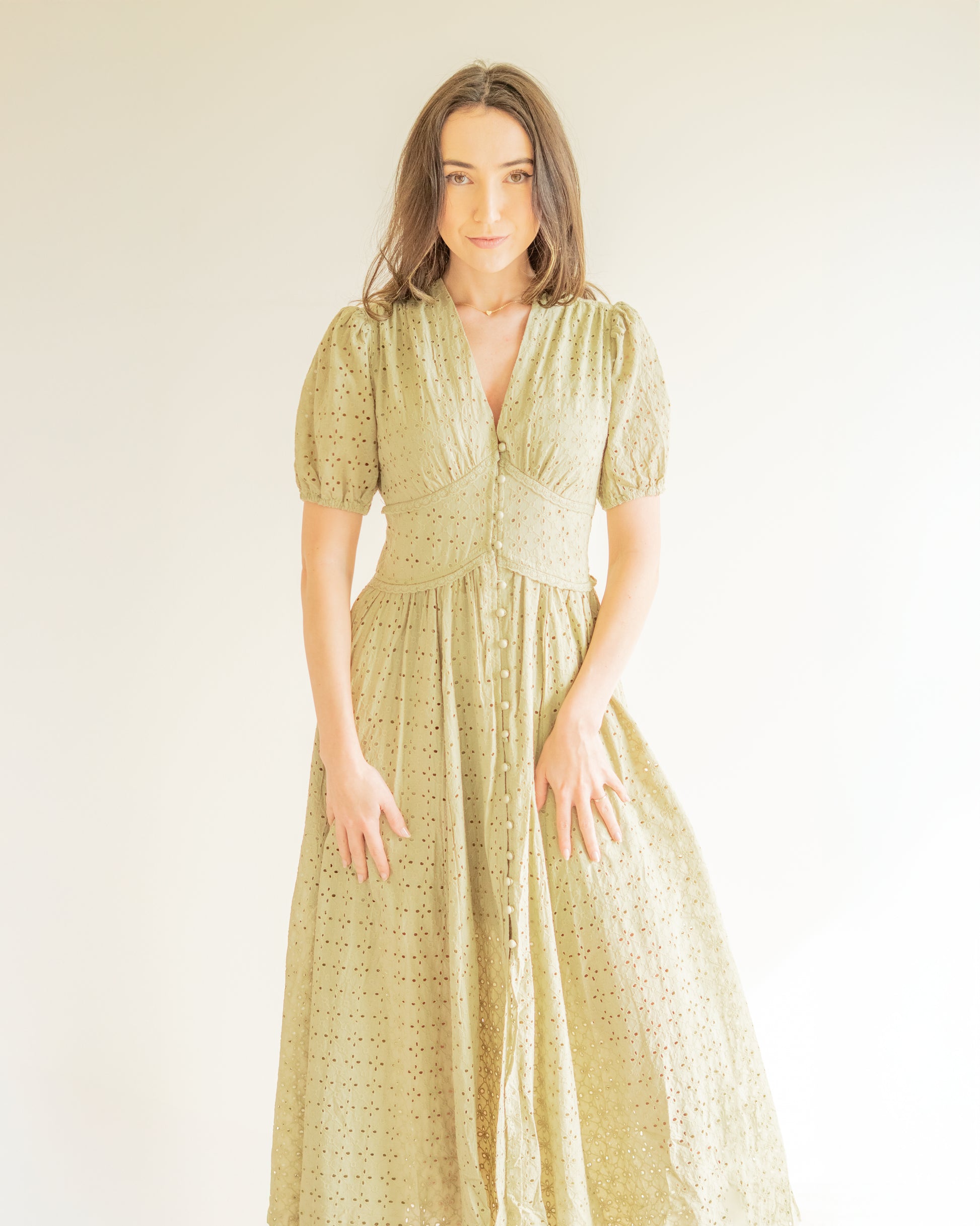 The Meadow Song" Cotton Eyelet Button Down Dress Rye Bell The Meadow Song" Cotton Eyelet Button Down Dress Rye Bell