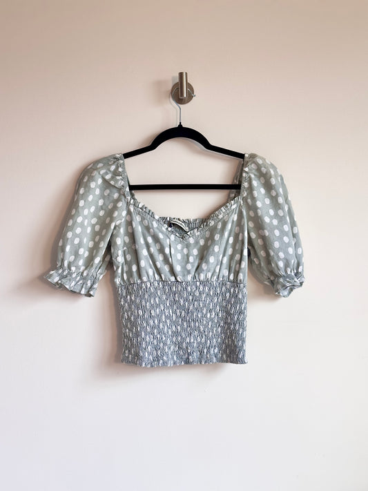 s | abercrombie & fitch smocked mint puff sleeve blouse