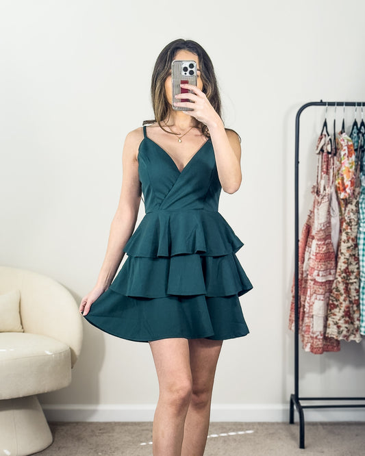 s | new with tags altar'd state emerald green flutter tiered dress