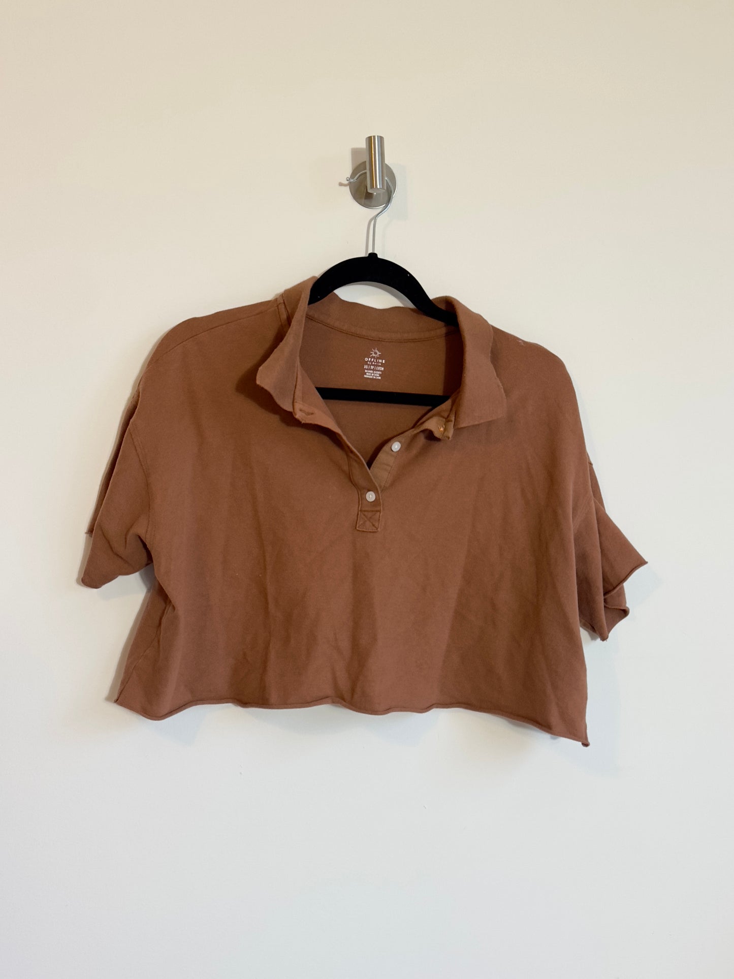 XS | aerie brown cropped polo top