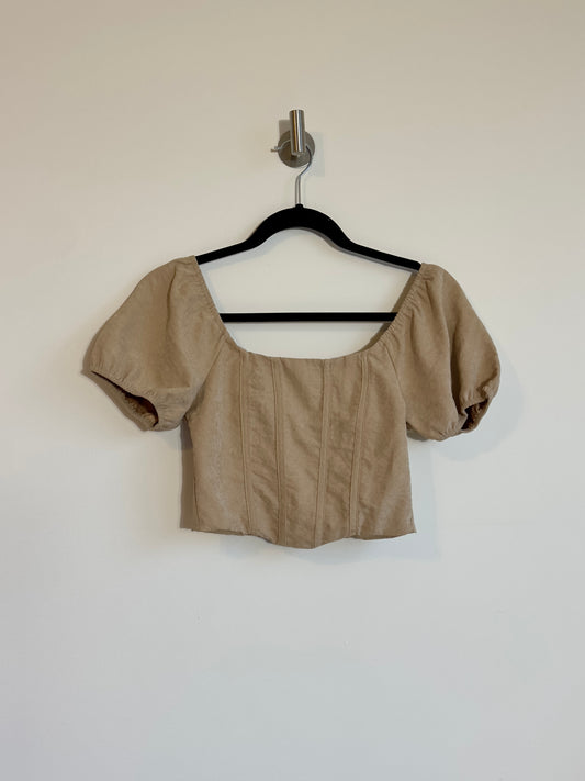 XS | suede crop corset puff sleeve top