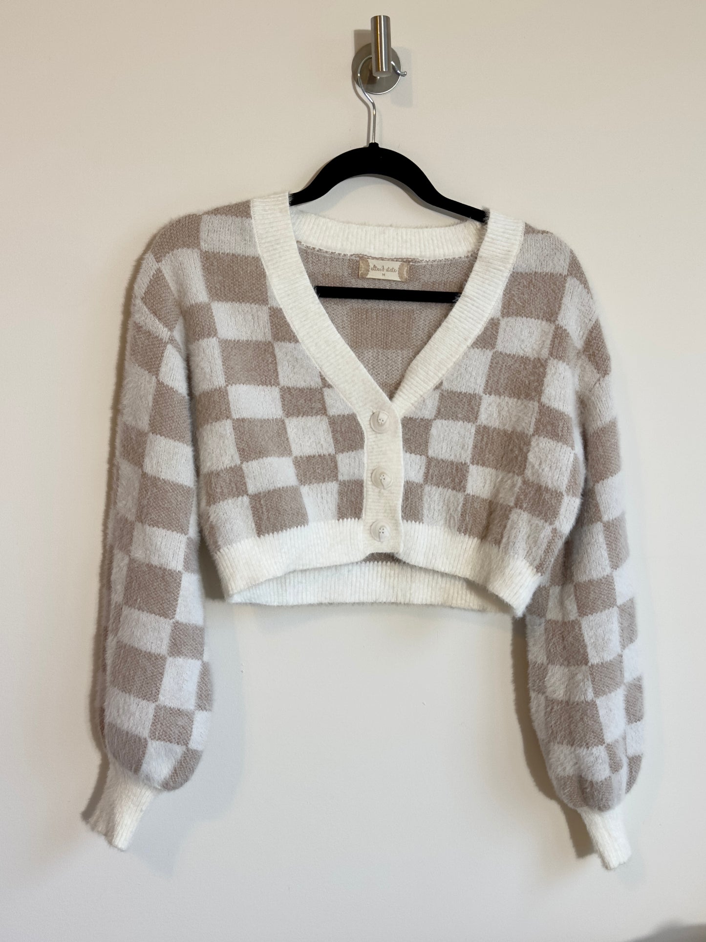 m | new without tags altar'd state checkered crop cozy sweater