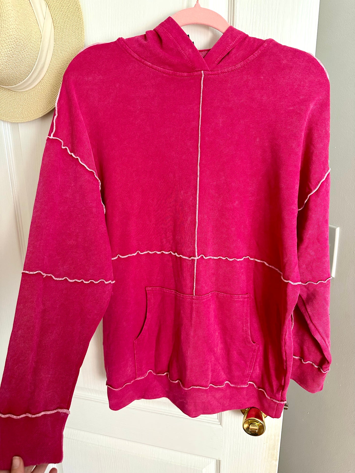 s | pink sweatshirt with raw hem seam