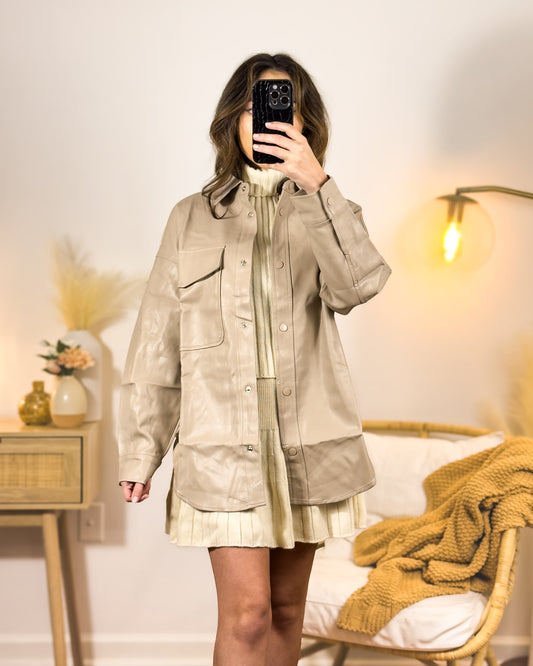 s & m | new with tags beige faux leather shacket