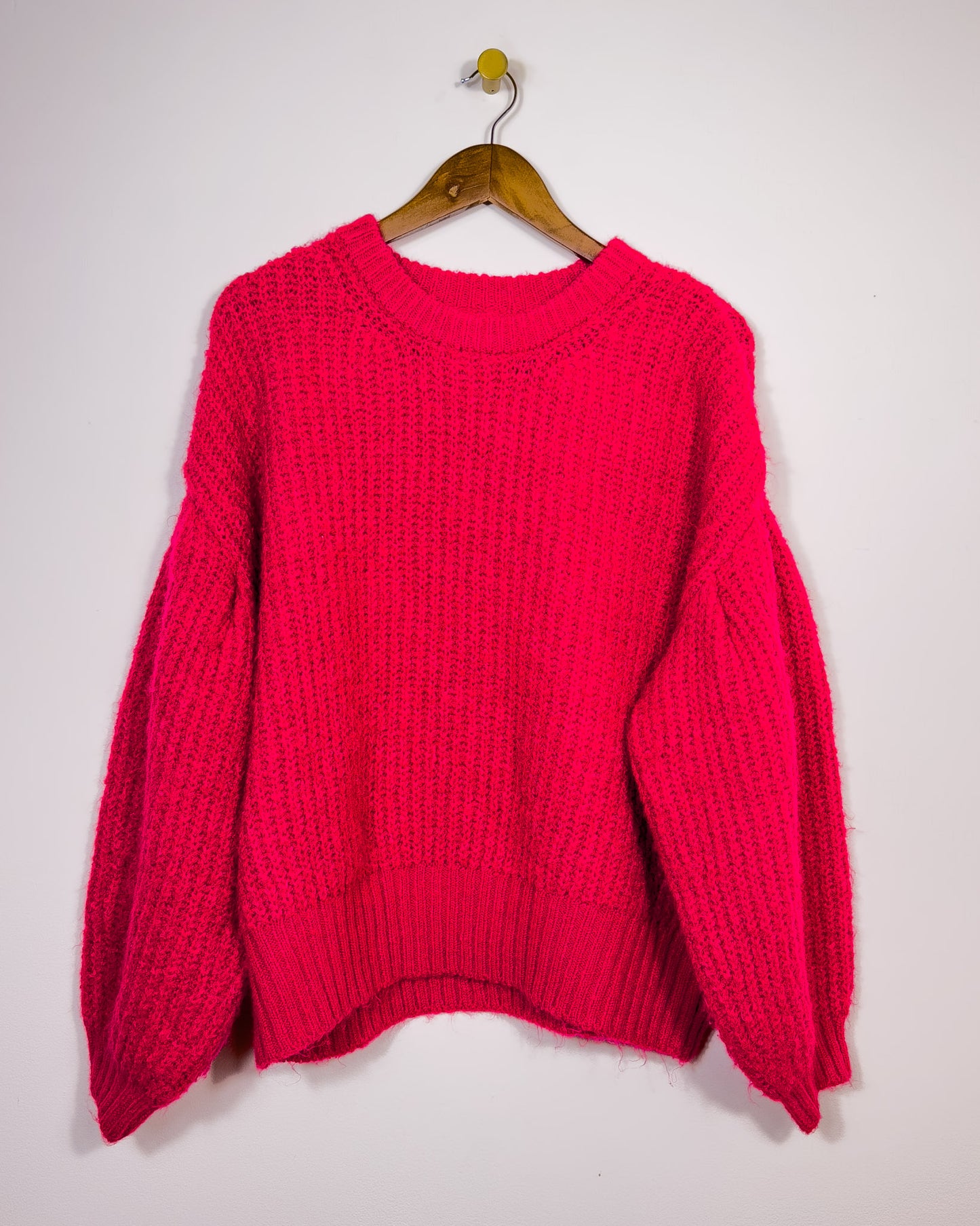 m | a new day hot pink drop shoulder balloon sleeve sweater