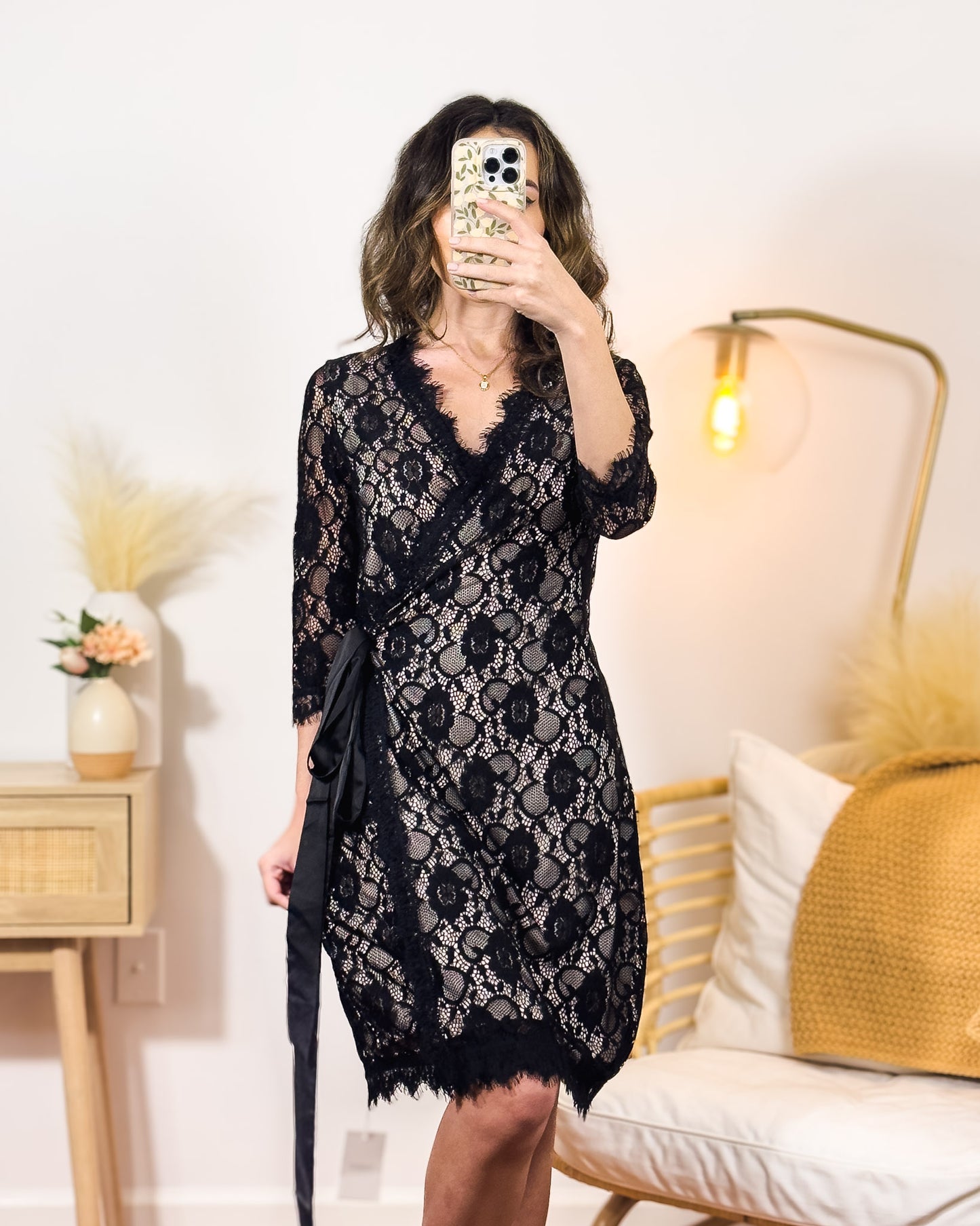 s/m | new with tags true wrap dress black lined lace