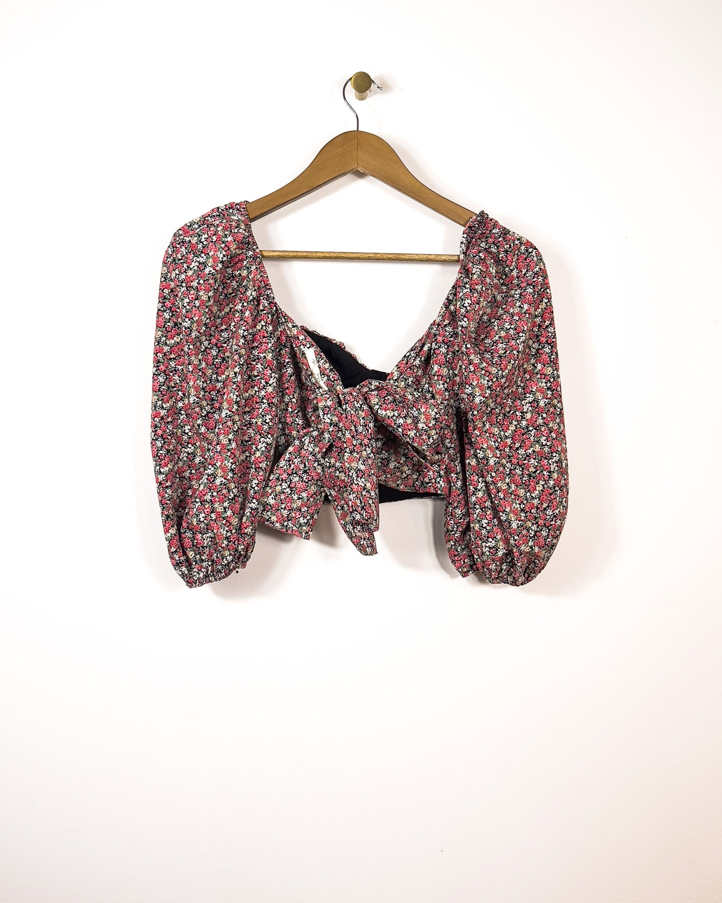 s | floral bustier cup bow tie back blouse