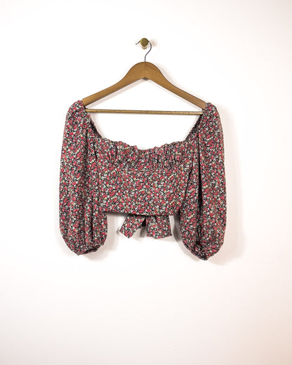 s | floral bustier cup bow tie back blouse