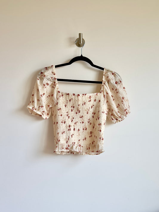 xs | american eagle floral smocked puff sleeve blouse