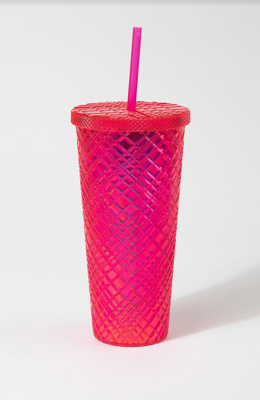 new in box | francesca's hot pink holo diamond cut tumbler