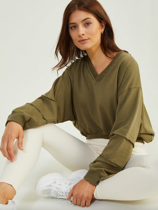 xs, s, xl | new with tags altar'd state drop shoulder lounge top in smokey olive