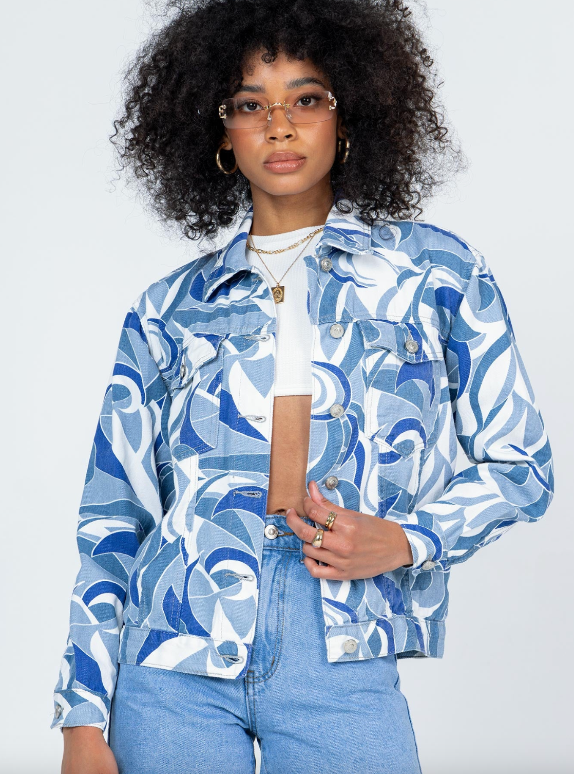 xs/s, s/m, m/l | new with tags princess polly abstract geo denim jacket