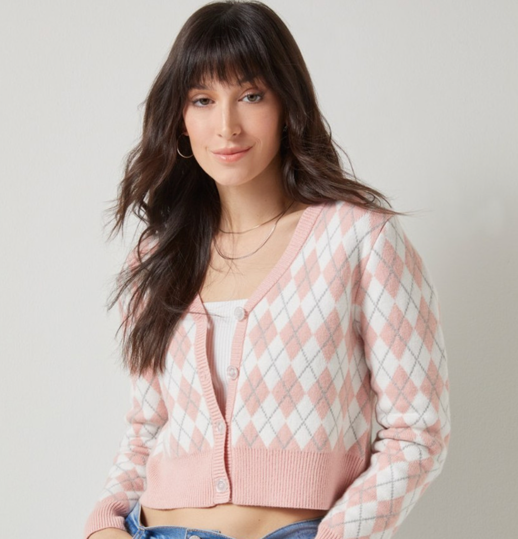 l | new with tags francesca's argyle cropped cardigan