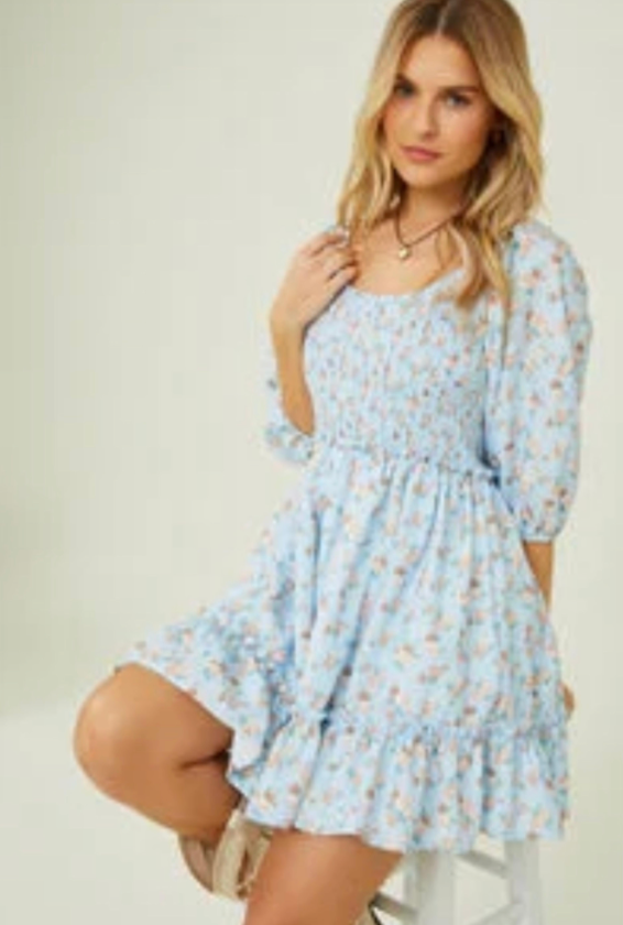 m, xl | new with tags altar'd state blue floral smocked puff sleeved mini dress