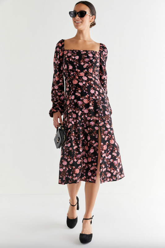 xs | new with tags Francesca's floral midi dress with slit