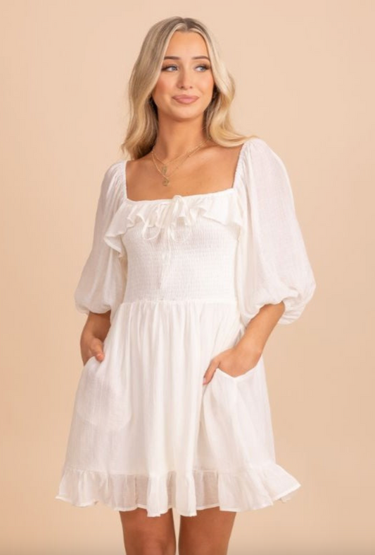 m | new with tags boutique white country charm smocked dress