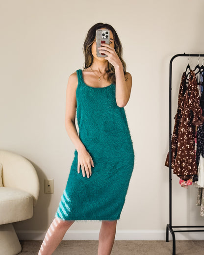 l | aerie fuzzy sweater dress in green envy