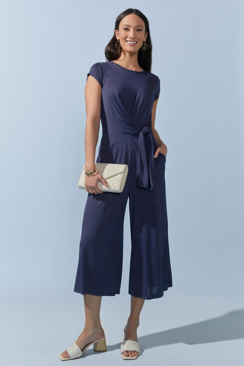 s, m, l | new with tags francesca's navy belted waist jumpsuit